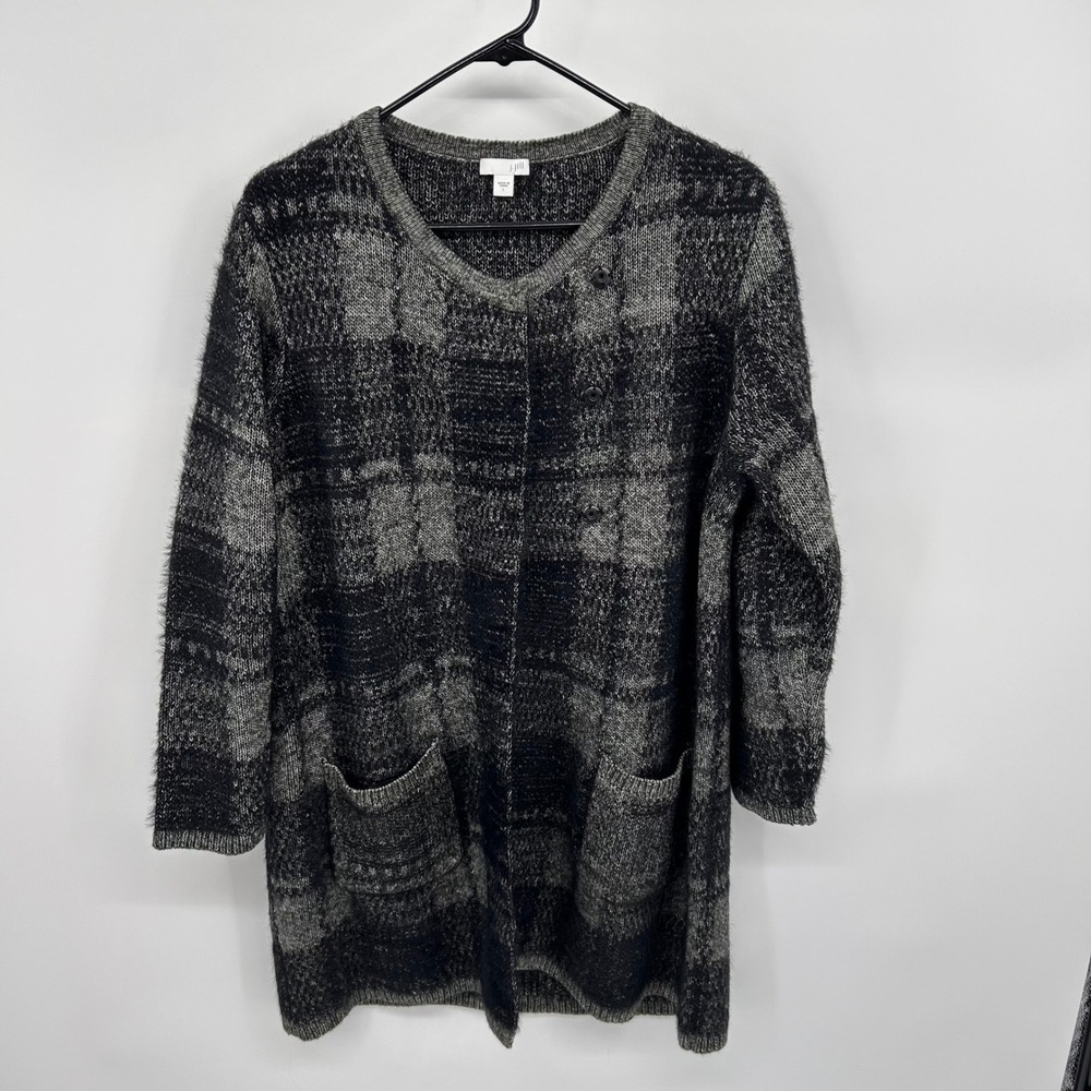 JJill Gray Plaid Coatigan Duster Sweater‎ Size Large